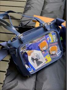Nova bolsa transparente estilo japonês com fita, bolsa transparente grande com alça de ombro, feminina (cartão e crachá são apenas para referência, não incluídos)