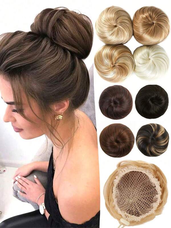 Coque de cabelo sintético feminino, coque donut, extensões de cabelo, coque marrom vermelho, fibra sintética de alta temperatura, coque liso, coque de cabelo sintético, elástico de borracha, peruca, coque com cordão, rabo de cavalo, extensões de cabelo