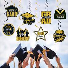 Graduation Hanging Decorations 2025- Pack Of 8 | Graduation Ceiling Decorations Hanging | Black And Gold Graduation Decorations Class Of 2025 | Graduation Hanging Swirls | 2025 Graduation Decor - Multicolor - View 4