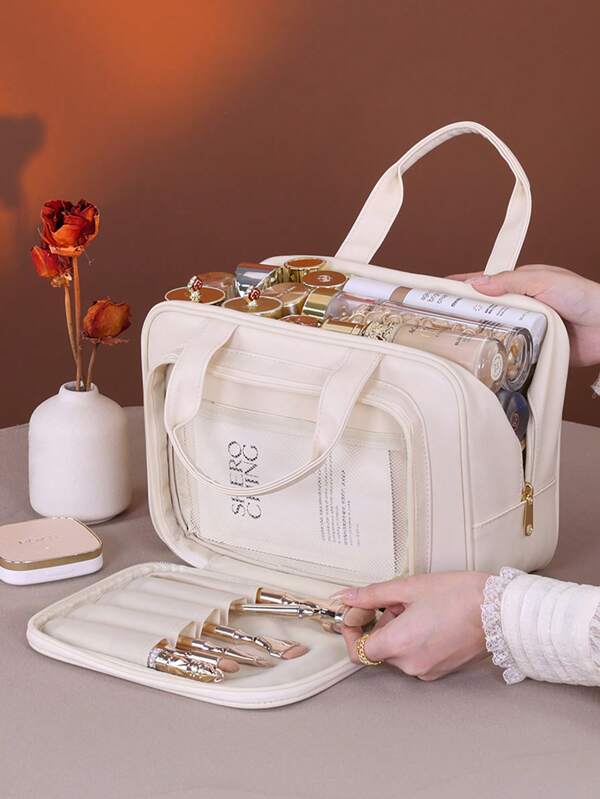 Nouveau sac de maquillage grande capacité en PU imperméable, organisateur de cosmétiques pour femmes, étui de maquillage portable de voyage, design unique