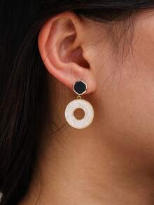 1对经典法式百搭时尚双圈耳环 - 金色 - 查看 8