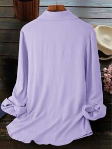 Plus Size Women Fashion Casual Embroidered Blouse Spring Vacation - Purple - View 2