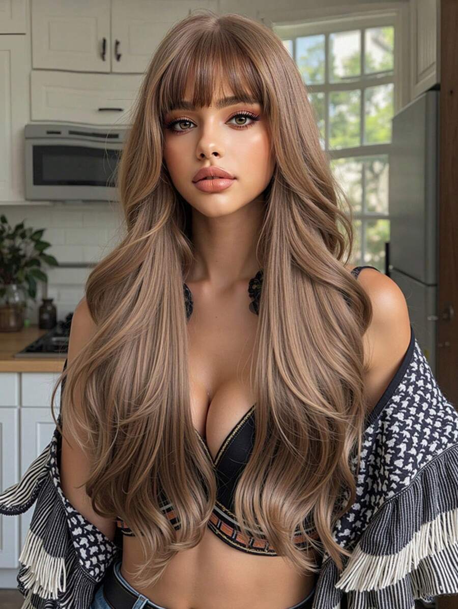 Pelucas Sintéticas Rubias Mezcladas Marrones Con Cabello Largo Y Ondulado Natural Para El Uso Diario Y Cosplay, Resistente Al Calor - Marrón - Ver 1