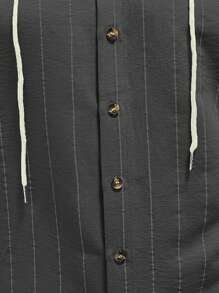 Men's Casual Button-Up Hooded Shirt, Long Sleeve, Printed Stripe Fabric, Soft And Skin-Friendly, High-Grade Woven Material, Commuter Style, Versatile Elegant Design, Essential Men's Hooded Shirt, Fall