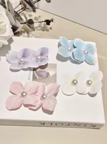 4 件套可爱花卉发夹，女士兰花造型仿珍珠装饰发饰，适合夏威夷海滩派对、婚礼、热带发饰爪夹发夹、学校用品、大学、珍珠发饰、花朵、度假装扮女士