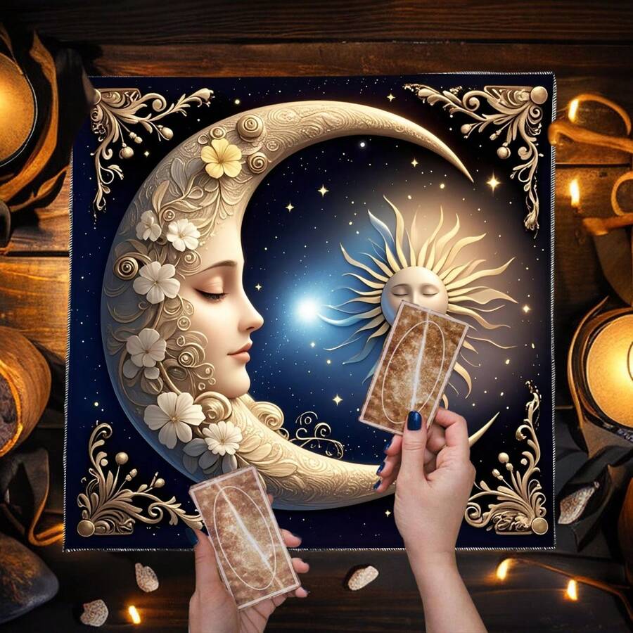 1 pieza Tapiz de Tarot con sol y flor, Estera para péndulo de reloj pagano, Mantel de mesa de cartas de astrología, Decoración de habitación
