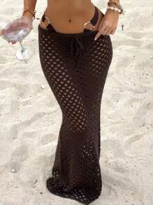 Chân váy nữ xuyên thấu khoét rỗng thời trang mùa hè mới, thanh lịch, thích hợp cho các buổi hòa nhạc, đi biển, lễ hội âm nhạc, tiệc tùng, mặc hàng ngày, kỳ nghỉ hoặc các dịp thường ngày. - màu nâu - Xem 1