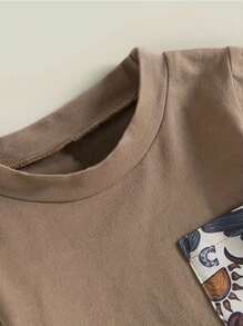 Bộ 2 món/Bộ áo phông túi cao bồi miền Tây và quần short cho bé trai mới biết đi mùa hè - Cà phê nâu - Xem 3