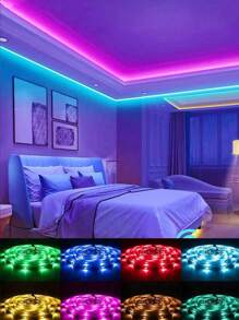 3ft-98ft RGB LED Strip Lights With 44-Key Remote Control, Adjustable Color & Brightness, Cuttable Length, Easy Installation, Suitable For Home Decor, Holiday Ambience, Party Lighting, & Fun Lamps - 彩色 - 查看 3