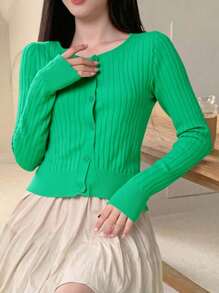 Bamboo Fashion Modal Long Sleeve Button Down Casual Simple Cardigan Women's Modatricot Blouse Coat New Arrival - màu xanh lá - Xem 3