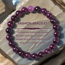 1 件手工串珠手链，时尚紫色宝石弹力手镯，男女通用日常珠宝，用于放松、平衡、冥想、财富和好运，完美的节日礼物 - 彩色 - 查看 6
