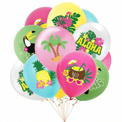 12/18/30/52 piezas Decoraciones para fiesta hawaiana con tema ALOHA, incluyendo: chanclas con piña, cocos, flamencos, 6 estilos de globos hawaianos para decoración de fiestas al aire libre, campamentos, fogatas y cumpleaños