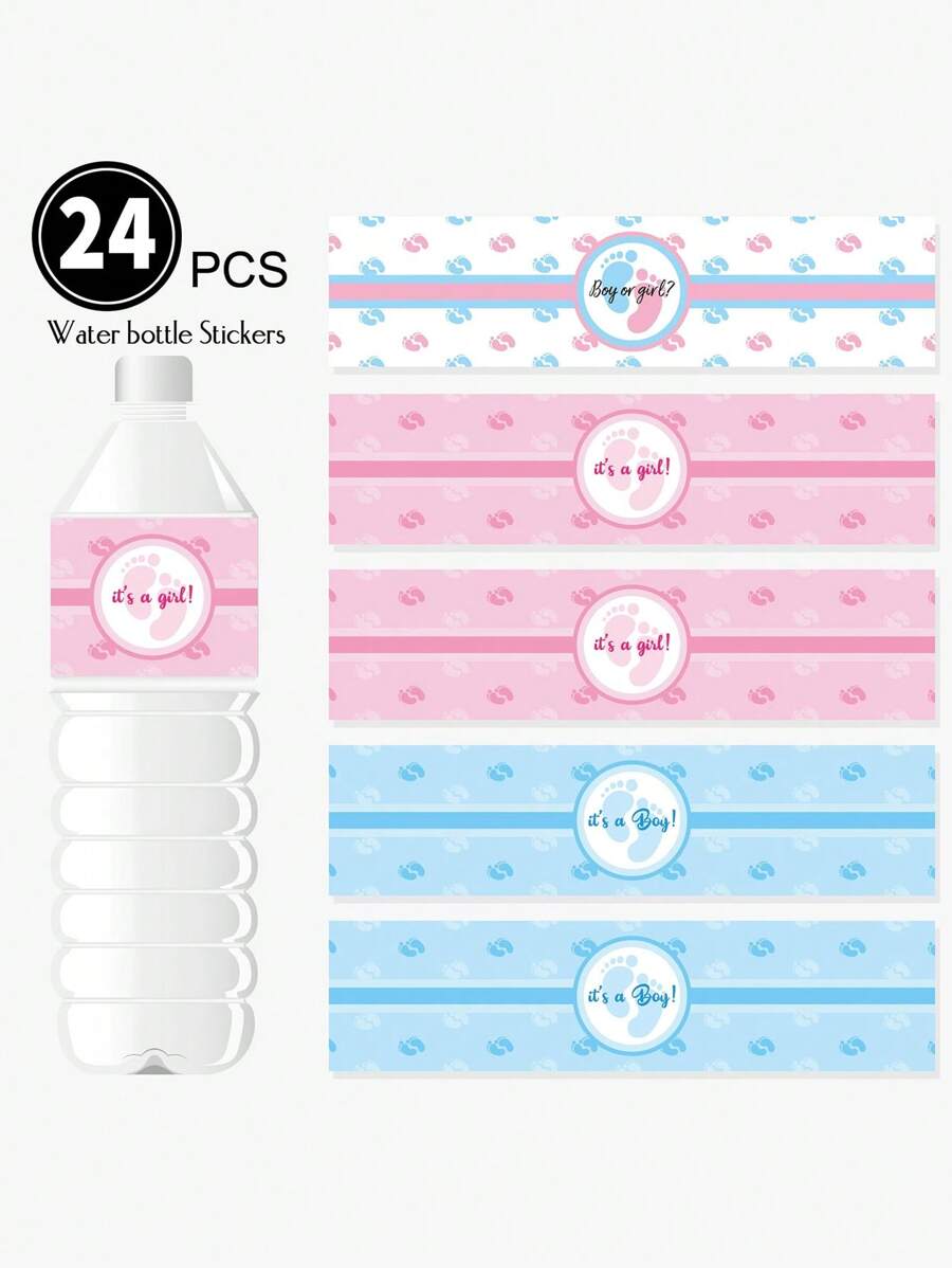 24pcs Baby Gender Reveal Water Bottle Labels, Birthday Party, Baby Shower Decorations - Multicolor - View 1