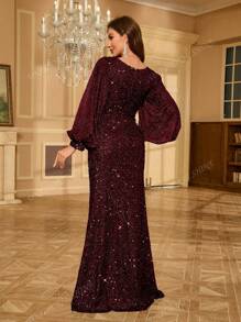 UNITHORSE Vestido de fiesta con escote en V profundo, bajo de sirena, mangas farol brillantes para mujer. Vestido formal para invitada de boda, vestido de novia, conjunto de cumpleaños, vestido de graduación, vestido de gala.