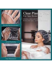 100 Pieces Per Pack Transparent Disposable Non Wash Shower Cap, Waterproof Elastic Shower Cap, Thick, Large, High Elastic Shower Cap, Used For Bathing And Hair Care, Easy To Carry During Travel Home Bathroom Decor Summer Back To School