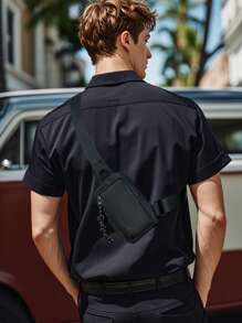 男士斜挎包日系街头运动迷你胸包ins男士斜跨单肩包简约斜跨包 - 黑色 - 查看 3