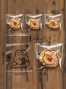 100 个原装透明自粘烘焙包装袋，带有可爱卡通设计，适用于面包和吐司切片学校用品食品袋食品盒适用于糖果巧克力饼干等。 - 無色 - 查看 4