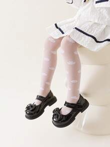 1pc Girls Stockings, Lightweight Breathable White Hollow Cloud & Heart Pattern Decorated Opaque Tights, Skin-Friendly Soft Comfortable Fashion Casual Sports Snag-Resistant Mesh Stockings, Suitable For Daily Life, Back To School, Holiday Gift - White - View 7