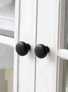 12pcs Simple Round Solid Cabinet Knobs, Suitable For Cabinets, Wardrobes, Drawers, Cupboard Doors, Dressers, Thickened Zinc Alloy Material, Screws Included - Black - View 6