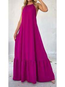 Women's Halter Backless Dress With Padded Cup H-6 - Purple - View 1