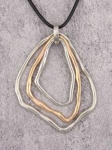 1 pieza Collar colgante geométrico asimétrico sobredimensionado minimalista y dorado, cadena larga de cordón de cera negra multicapa de moda, collar de lujo como regalo para novia/madre - Cuerda de cera negra - Ver 8