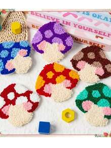 Handmade Punch Embroidery Kits For Beginners, Cartoon Landscape Series Punch Embroidery Coaster, Insulation Pad, Heat Resistant Mat