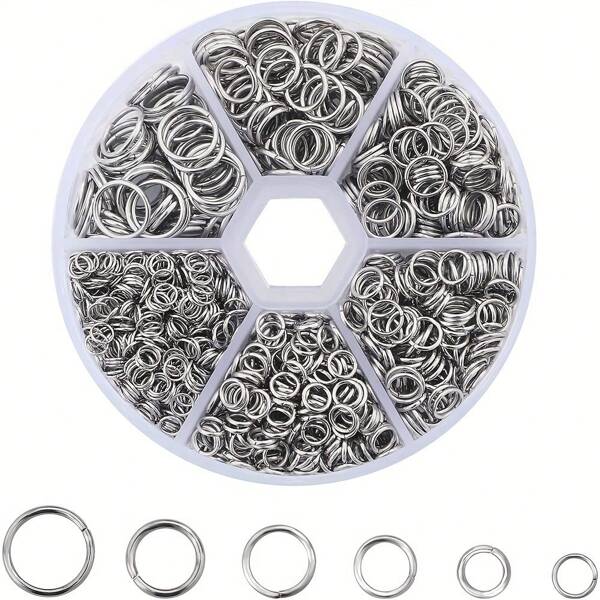 1390pcs/Set Metal Open Jump Rings Connectors Kit, Suitable For DIY Handmade Bracelets, Earrings, Necklaces (Diameter: 4mm, 5mm, 6mm, 9mm, 10mm)