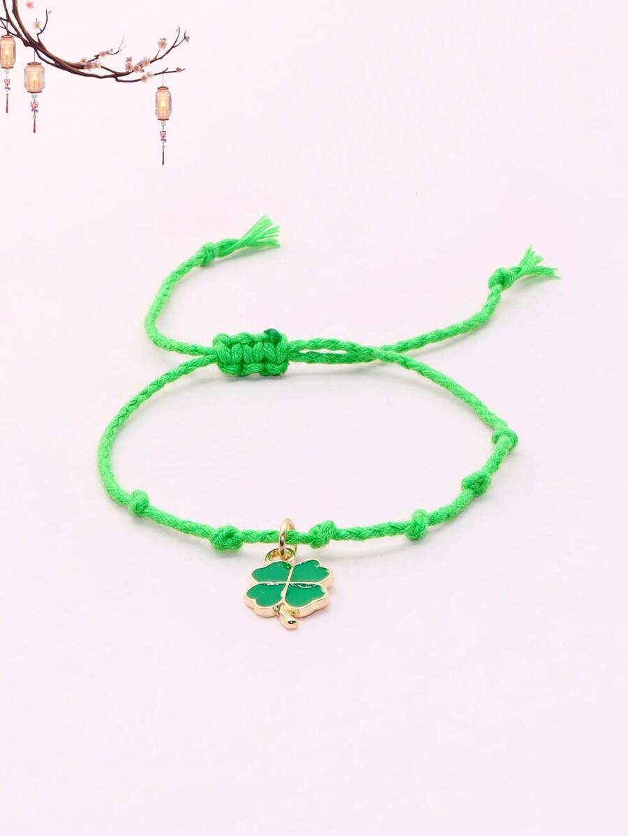 1pc Handmade Woven Four-Leaf Clover Pendant Tassel Bracelet, St. Patrick's Day Bracelet - Bracelet - View 1