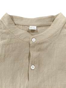 Camisa casual de hombre de cuello mao, corte slim, de lino, para primavera y otoño