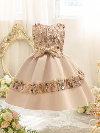 EHOMKIDS Girls Shiny Sequin Decor Party Dress, Toddler & Little Young Girl