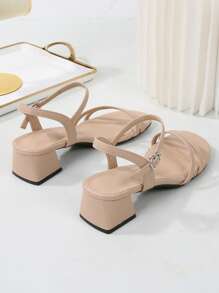 Plus Size Women's Classic High Heel Sandals With Back Strap, Open Toe Fashionable Retro Design, Versatile Casual Outdoor Wear - Apricot - View 4