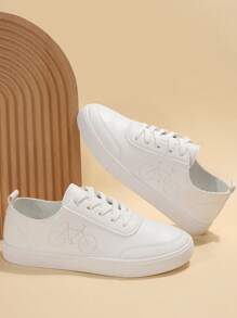 Women's Casual Skate Shoes In White, Flat Soft Bottom Comfortable Student Style, Suitable For Outdoor Sports, Casual, Daily Activities