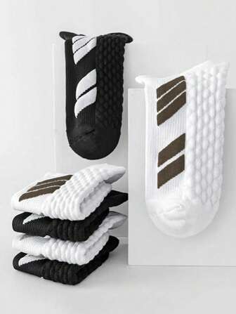 5 Pairs Of Classic Simple Contrasting Colors, Striped Ear Lifts, Foot Protection, Anti-Friction Design, Men's Short Socks Are Soft And Comfortable, Sweat-Absorbing, Breathable And Deodorant, Men's Sports And Leisure Versatile Short Socks