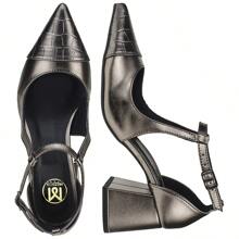 Buckle Strap Pumps Designed Toe High Heel Comfortable Formal Shoes 18300 - Silver - View 5