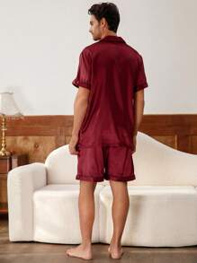 Men's Embroidered Heart Lapel Collar Top And Shorts Pajama Set