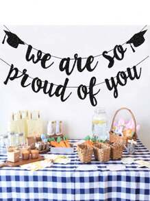 Pancartas de graduación 2025 para decoraciones de fiesta, corona de graduación negra con brillo "Estamos orgullosos de ti" para suministros de fiesta de graduación, escuela, hogar, decoración de automóvil