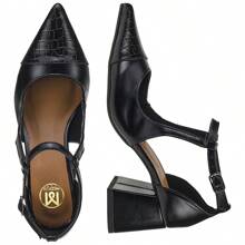 Buckle Strap Pumps Designed Toe High Heel Comfortable Formal Shoes 18300 - Black - View 5