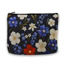 1 pieza Bolsa de maquillaje con estampado de girasol, estuche de cosméticos con flores rojas, blancas y azules, adecuado como regalo de festival
