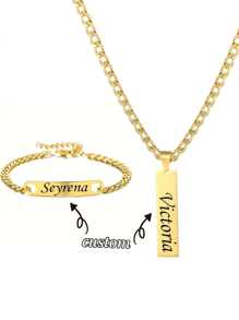 1 Stück personalisierte gravierte Namenskette & Armband Set, Edelstahl graviertes Namens- und Datums-Armband, personalisierte Gedenk-Datums-Halskette, Paar-Schmuck, nachdenkliches Geschenk zum Muttertag/Thanksgiving/Ostern/Valentinstag/Schulbeginn für beste Freunde