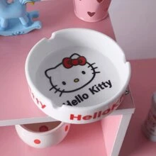 1pc Sanrio Cartoon Cute Ceramic Ashtray, Simple European Style Ceramic Household Living Room Decor Accessory, Fashionable Ashtray