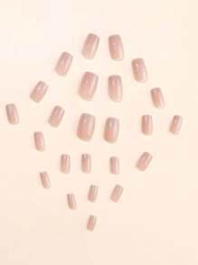 24Pcs Square Short & Medium Fake Nails, Minimalist Nude Color With Gradient Glitter Full Coverage Press-On Nails, Suitable For Girls And Ladies Party, Gift, Or Daily Office Wear, With 1 Double-Sided Adhesive Tape And 1 Nail File Nail Supplies Nails - View 5