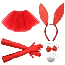 5pcs Bunny Set For Women - Includes Tutu Skirt, Rabbit Ears Headband, Bowknot, Gloves, And Tail - Perfect For Easter, Halloween, Valentine's Day, And Parties - Polyester Fiber, Cute & Playful Style, Prom