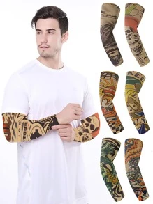 10 nuevos manguitos protectores de brazo de nailon con protección UV y tatuajes temporales para hombres, manguitos de refrigeración para cubrir tatuajes, manga de compresión con protector solar para el verano