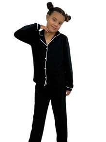 American Winter Pajamas - Long-Sleeved Top And Pants - 黑與白 - 查看 6