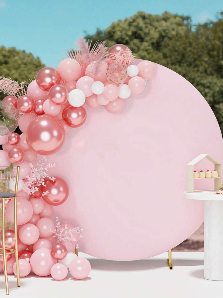 1Pc 180/200/220cm Pink Circular Wedding Arch Cover Is Suitable For Circular Arch Brackets,White Round Arch Stand Cover With Pull Rope,Wrinkle&Resistant Elastic Spandex,Perfect Background Decorative For Birthdays, Romantic Weddings, Bridal Shower,Babyshower,Gender Reveal,Themed Parties, And Anniversaries (Excluding Arch Supports) - Pink - View 1