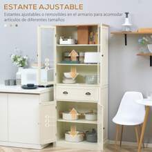 HOMCOM HOMCOM Alacena de Cocina Despensa Armario de Cocina con 2 Puertas de Vidrio 1 Cajón y Baldas Ajustables Aparador para Comedor Salón Antivuelco 76x40x182,5 cm Crema