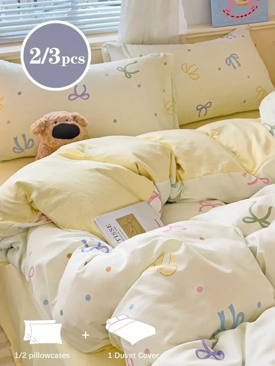 2/3 chiếc in hình bướm, nơ, siêu mềm, bé gái dễ thương, bé trai và bé gái, học sinh, trang phục ký túc xá nhỏ và tươi mát, học sinh vào mùa xuân và mùa hè, bộ vỏ chăn đã giặt và chà nhám, bộ đồ giường, không bao gồm lõi chăn, trang trí giường đôi cỡ queen và king, quà tặng đồ giường, có thể giặt bằng máy - Nhiều màu - Xem 1