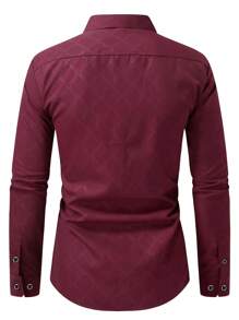 Men's Casual Business Commuting Diamond Pattern Long Sleeve Shirt, For Fall - Burgundy - View 3