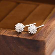 1pc Dainty Dandelion Design Stud Earring Made Of 925 Sterling Silver, Hypoallergenic, Bohemian & Minimalist Style For Women's Date Outfits