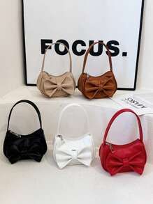 1pc Sweet Bow Handbag Shoulder Bag, Fashion Casual Solid Color Small Size, Meets Basic Storage Needs, Multi-Color Options, Exquisite Versatile, Suitable For Daily Outings, Shopping, Photography, Gifts For Teenagers, All Seasons - Pearl Handbag - View 1